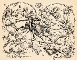 Don Quijote kämpft gegen die Schafherde, die er für zwei Armeen hält, 1839, aus 